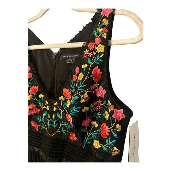 French Connection Amity Black Lace Floral Flared Dress, 10 - Picture 3 of 8